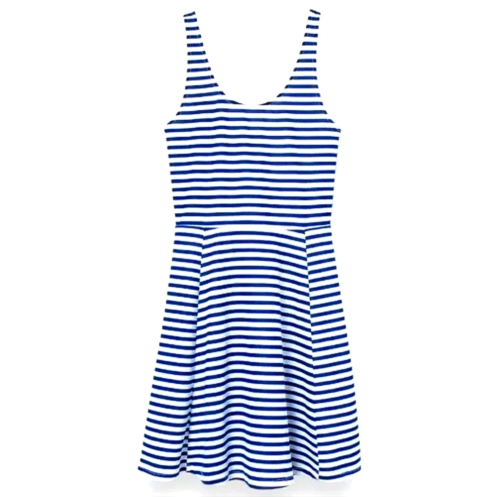Divided by H&M Striped Fit & Flare Dress Navy/White Sleeveless Scoop Neck Sz 12
